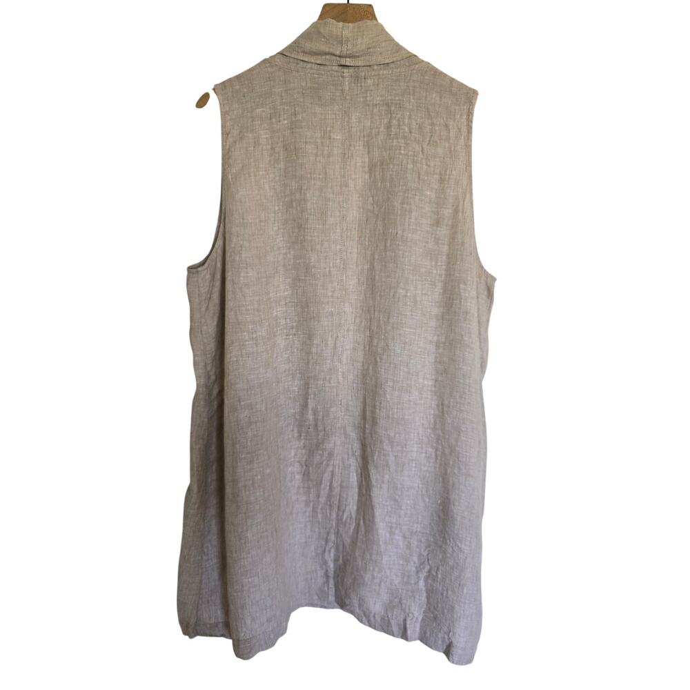 Tahari Linen Open Front Duster Vest Oatmeal Neutral Size L - Picture 2 of 3